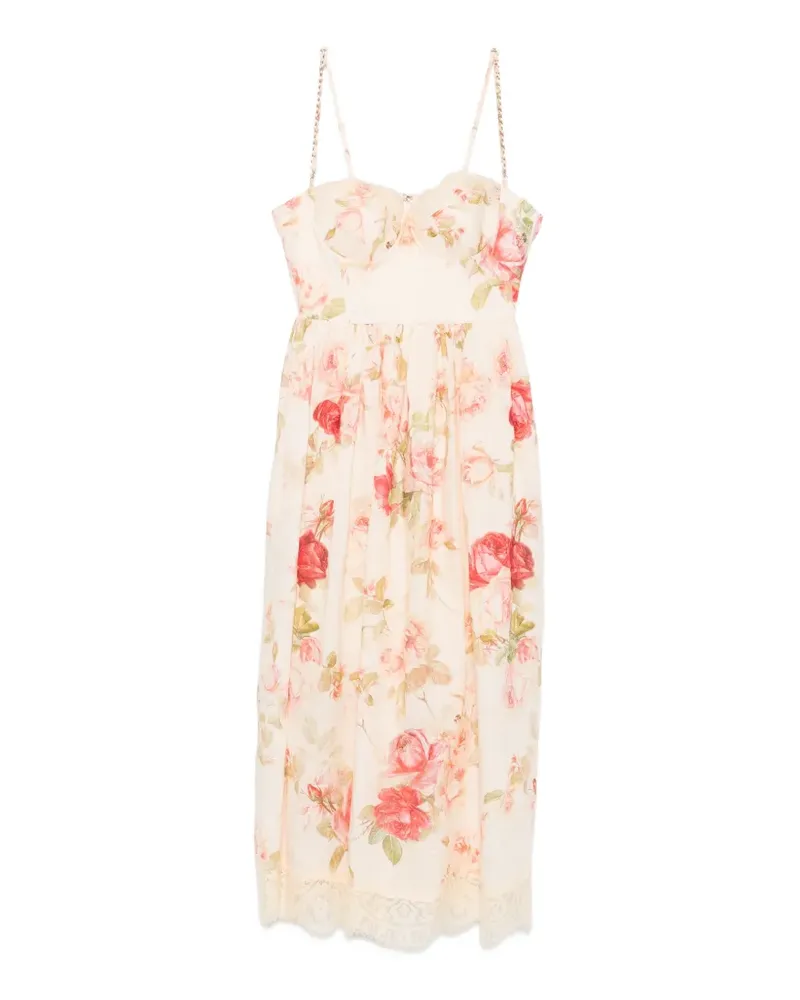 Zimmermann Roselight Picnic floral-print linen midi dress - Nude Nude
