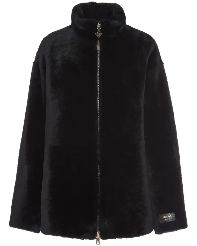 Prada Jacke aus Shearling mit Logo-Applikation - Schwarz Schwarz