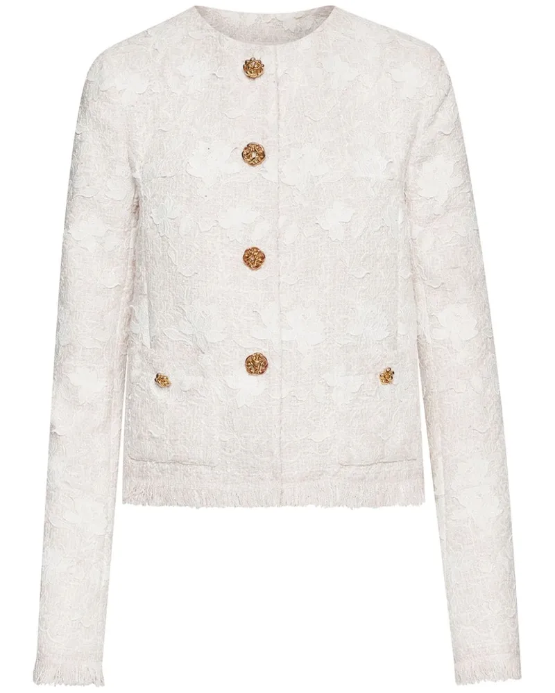Oscar de la Renta Tweed-Jacke mit Blumenstickerei - Nude Nude
