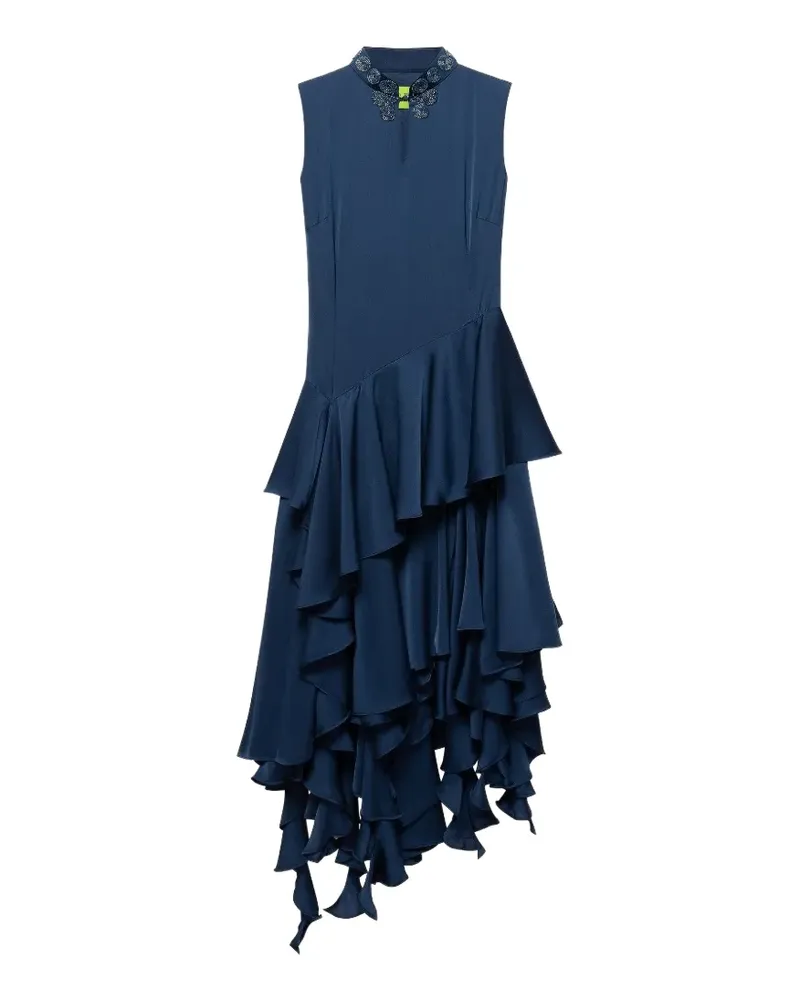 Shanghai Tang bead-embellished ruffled Qipao dress - Blau Blau