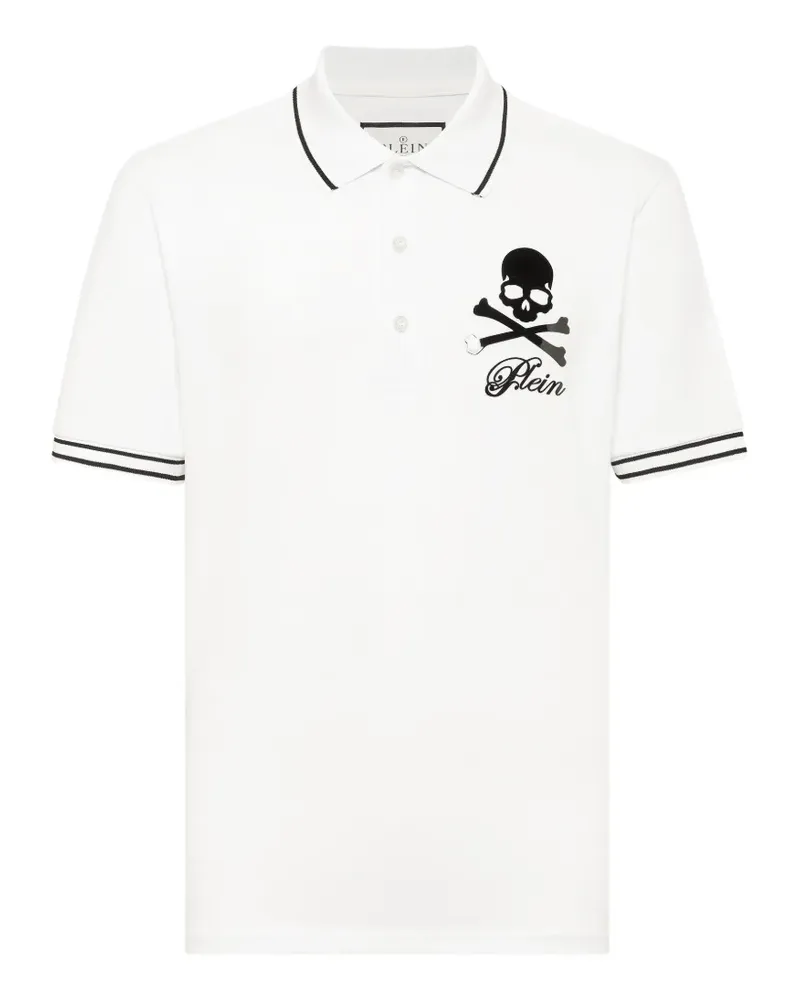 Philipp Plein Piqué-Poloshirt mit Totenkopf und Knochen - Weiß Weiß