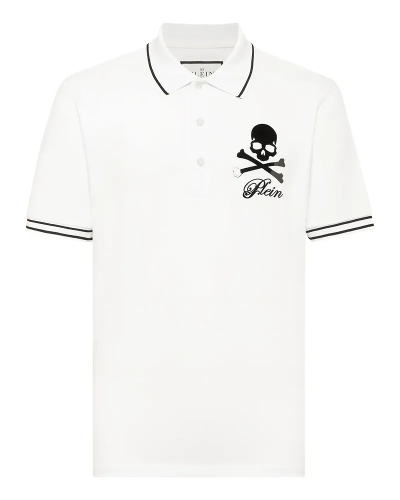 Philipp Plein Piqué-Poloshirt mit Totenkopf und Knochen - Weiß Weiß