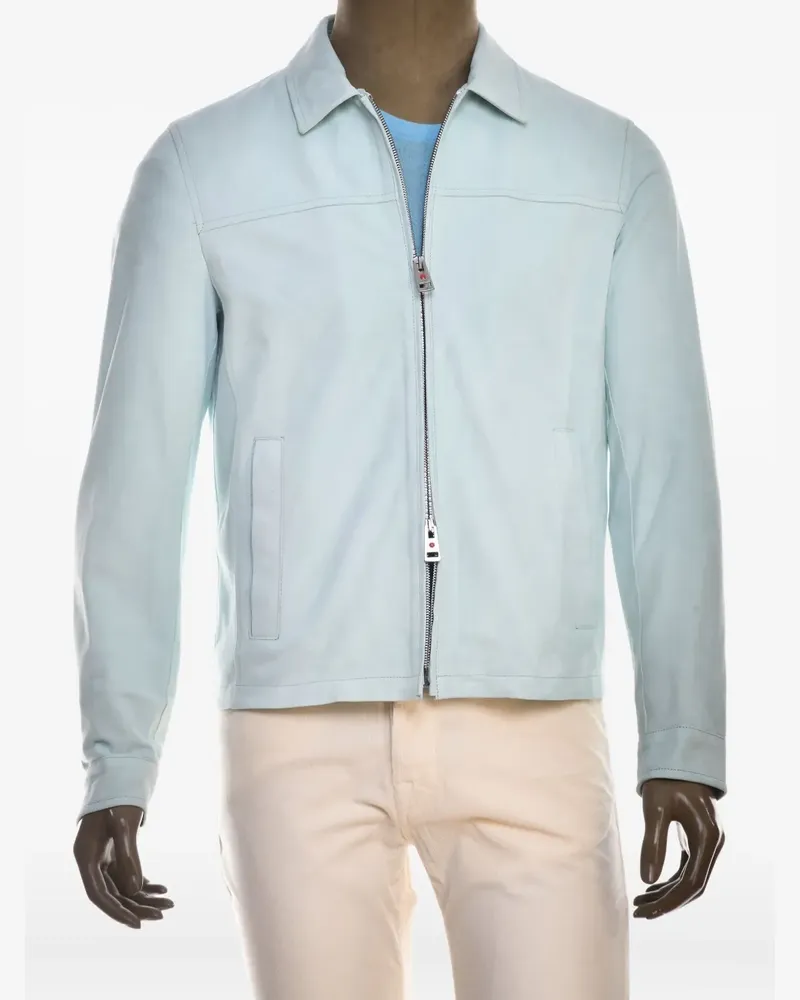 Kiton Lederjacke mit Reißverschluss - Blau Blau