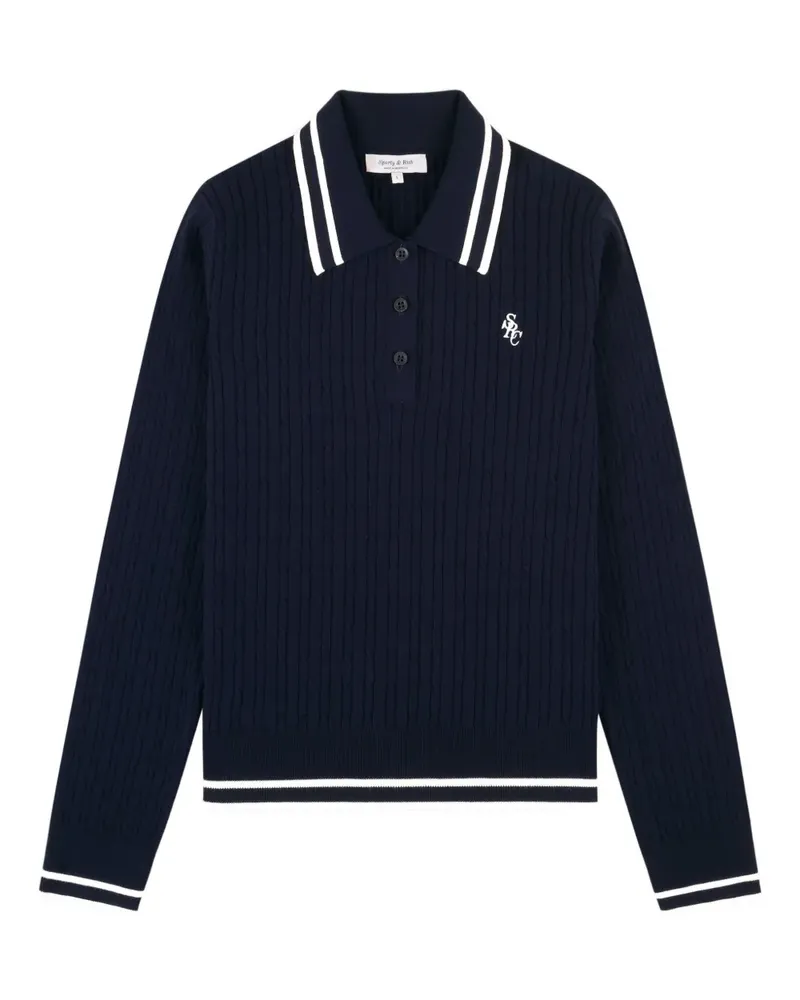 SPORTY & RICH cable-knit striped polo shirt - Blau Blau