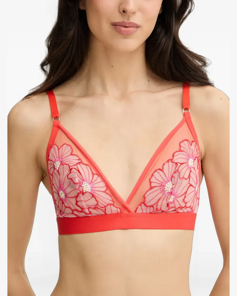Chantelle Pulp Lush floral-embroidered mesh bra - Rot Rot
