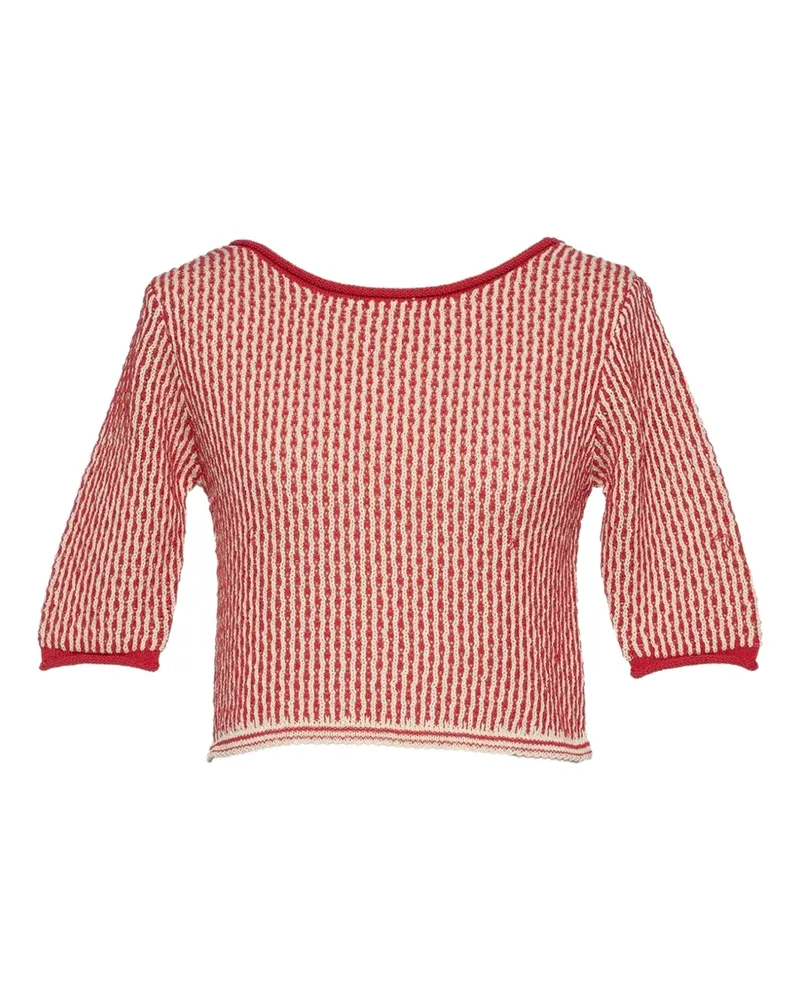 Muller of Yoshiokubo Ripple lace-up short-sleeve cardigan - Rot Rot