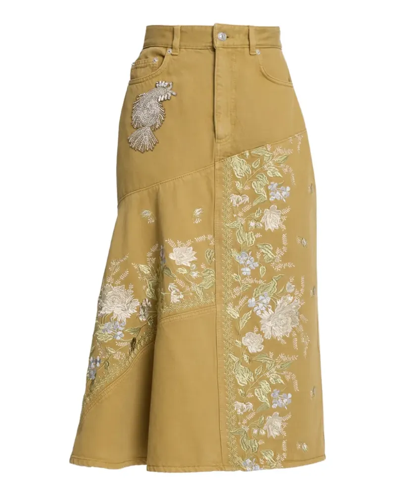 Erdem Jeans-Midirock mit Blumenstickerei - Gelb Gelb