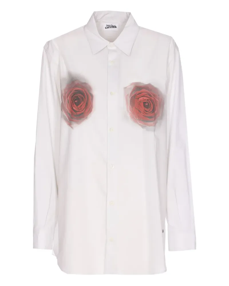 Jean Paul Gaultier rose-print button-down shirt - Weiß Weiß