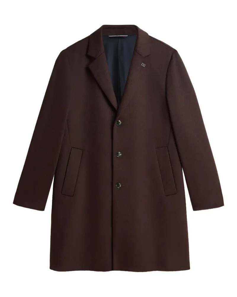 Tommy Hilfiger single-breasted logo-plaque coat - Braun Braun