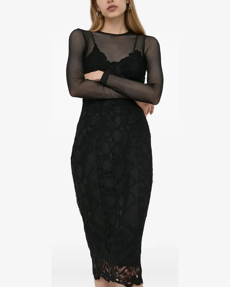 Bardot Midikleid aus gehäkelter Spitze - Schwarz Schwarz