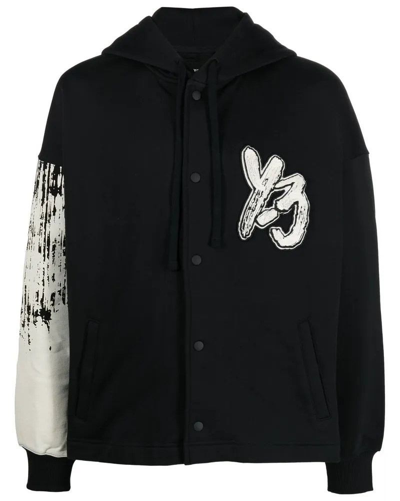 Y-3 Hoodie mit Druckknopf Schwarz