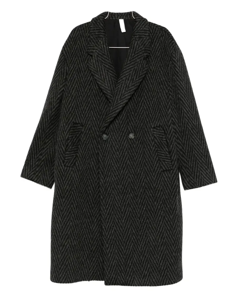 Hevò Doppelreihiger Mantel mit Fischgrätenmuster - Schwarz Schwarz