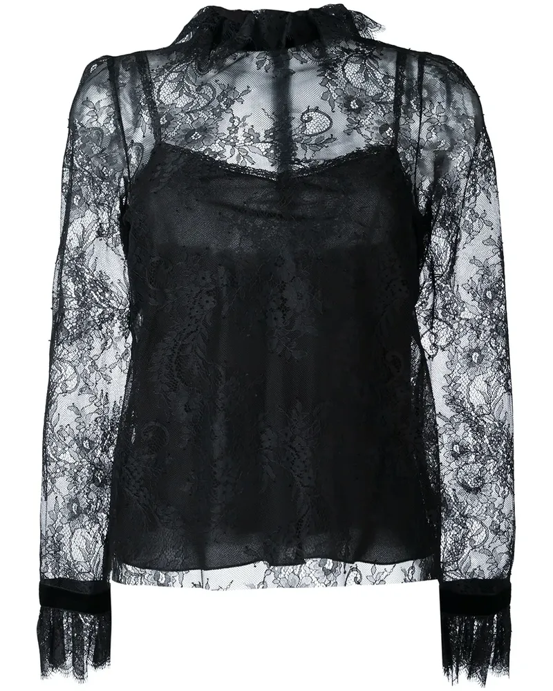 Philosophy Di Lorenzo Serafini Spitzenbluse mit gerüschtem Ausschnitt - Schwarz Schwarz