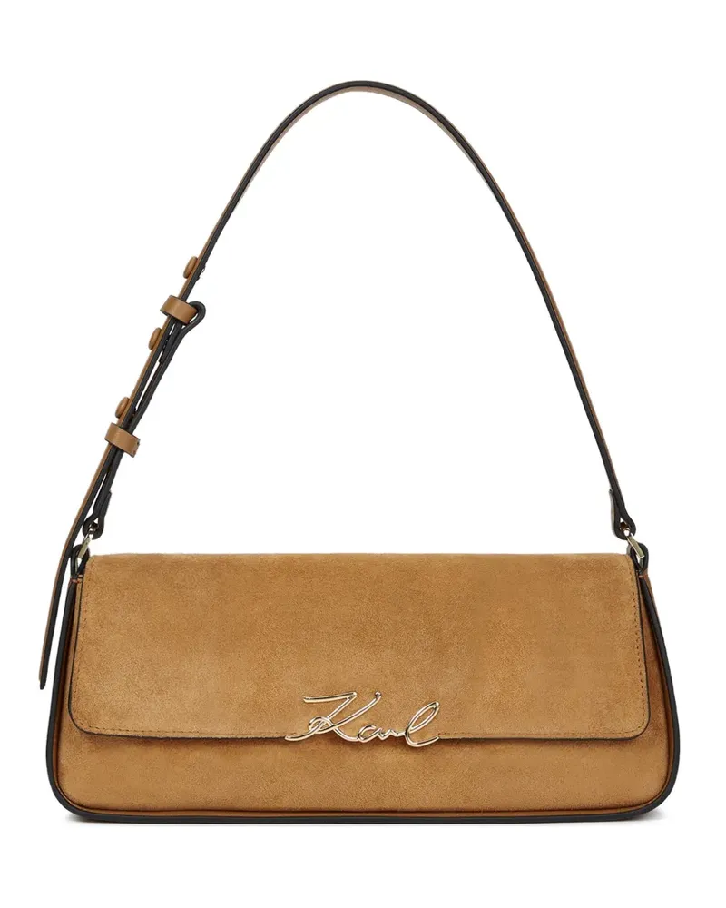 Karl Lagerfeld Signature suede shoulder bag - Nude Nude