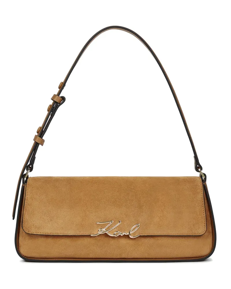 Karl Lagerfeld Signature suede shoulder bag - Nude Nude