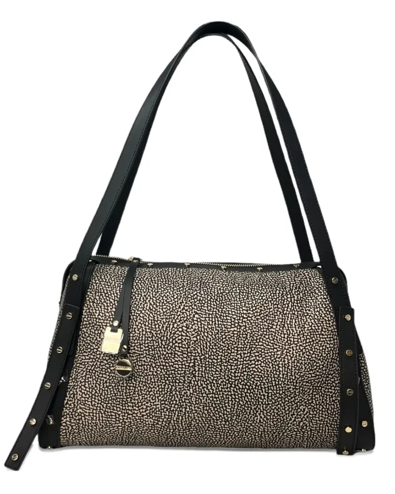Borbonese Barrel Schultertasche mit Nieten - Schwarz Schwarz