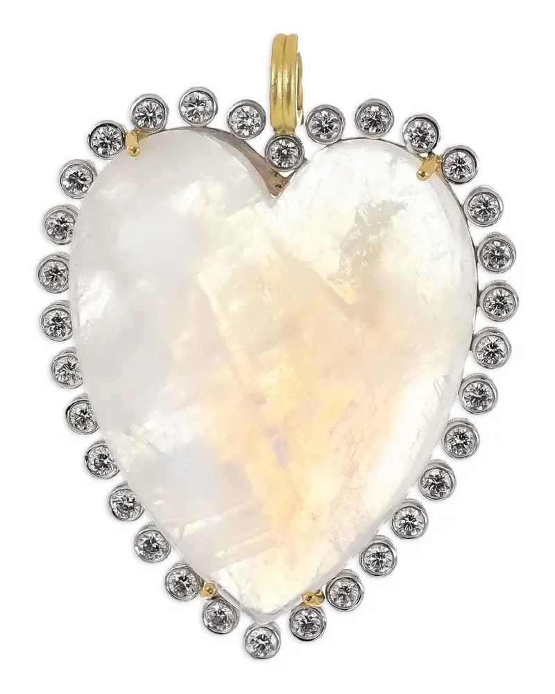 Irene Neuwirth rainbow moonstone diamond heart pendant - Gold Gold
