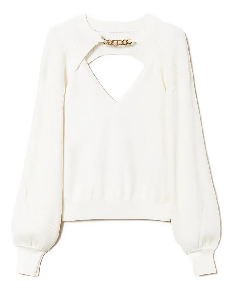 Twin-Set Gerippte Bluse mit Zierkette - Weiß Weiß