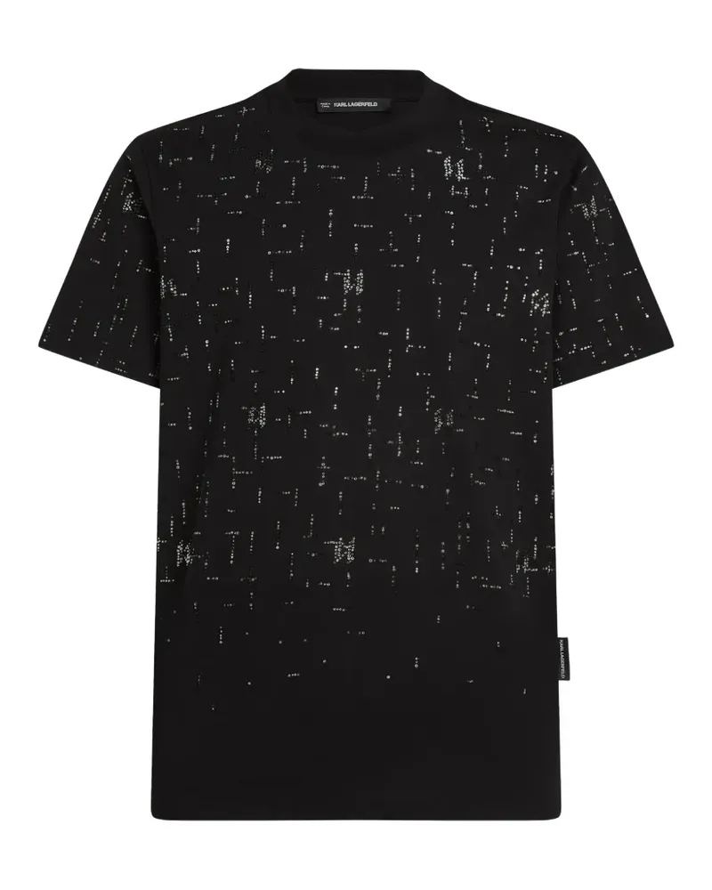 Karl Lagerfeld T-Shirt aus Bio-Baumwolle mit strassverziertem Monogramm - Schwarz Schwarz