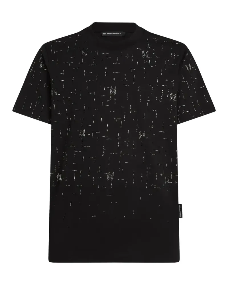 Karl Lagerfeld T-Shirt aus Bio-Baumwolle mit strassverziertem Monogramm - Schwarz Schwarz
