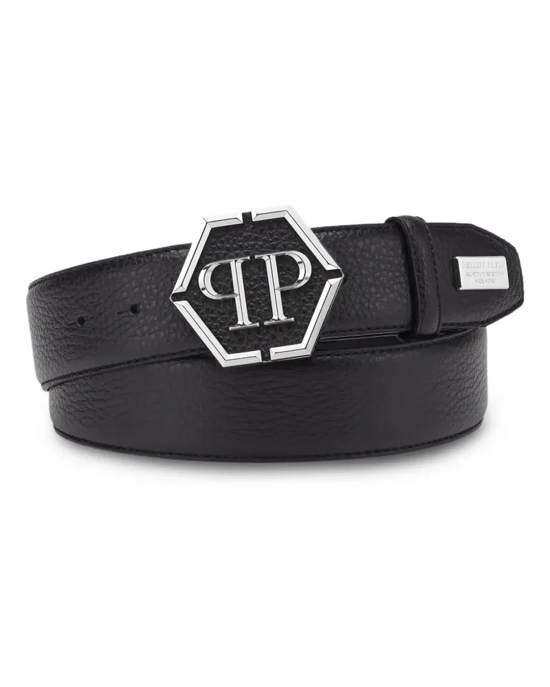 Philipp Plein Hexagon leather belt - Schwarz Schwarz