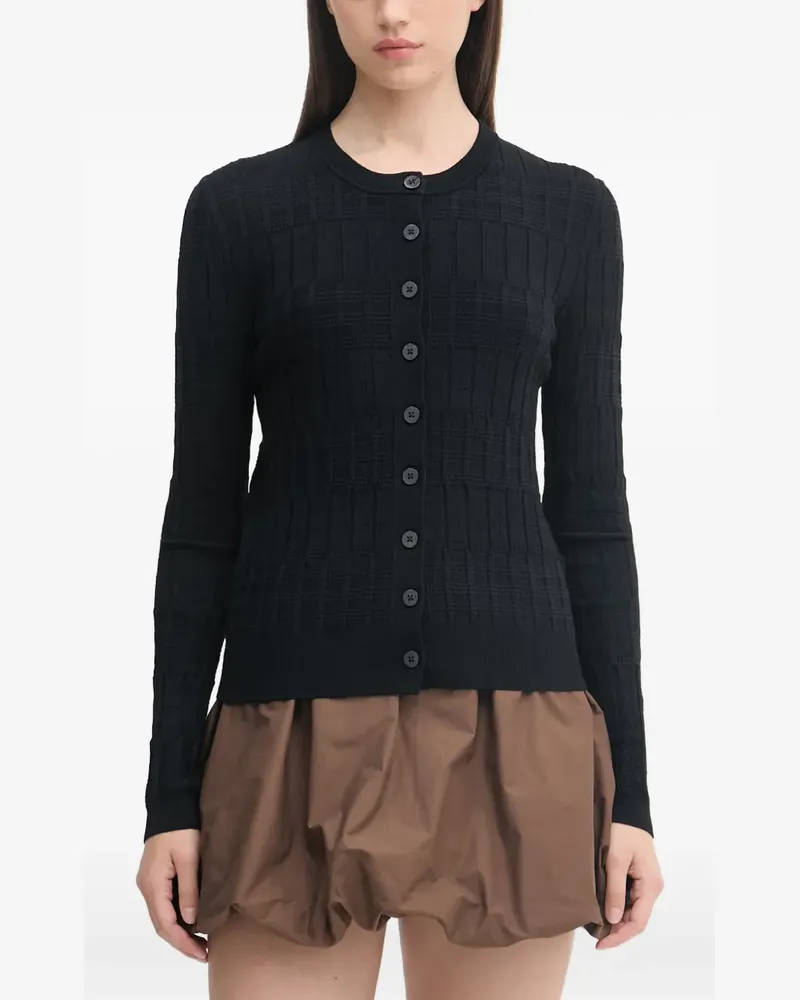 Sisley check-knit button-up cardigan - Schwarz Schwarz
