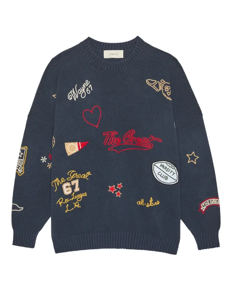The Great patch-detail crew-neck sweater - Blau Blau