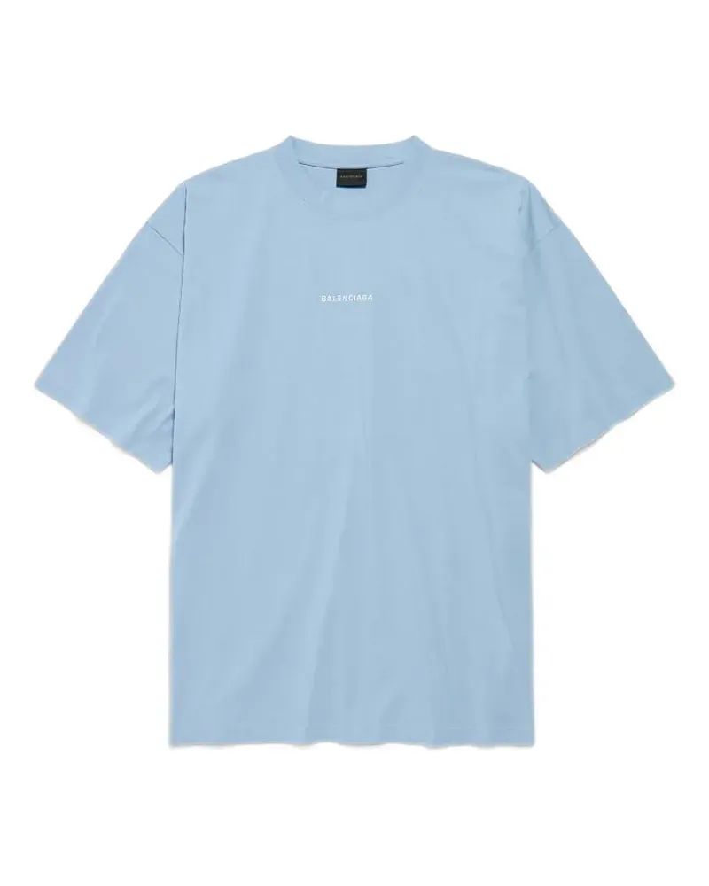 Balenciaga T-Shirt mit Logo-Stickerei - Blau Blau