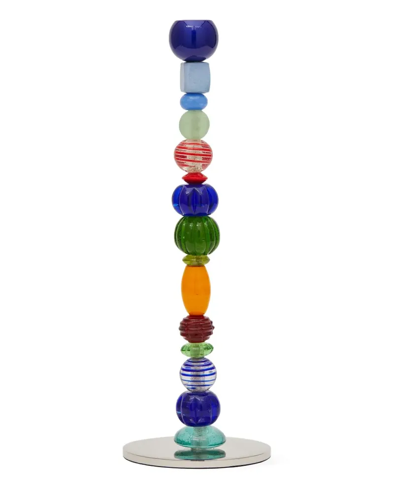 POLSPOTTEN Kerzenständer aus perlenverziertem Glas - Blau Blau