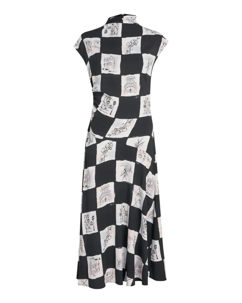 Karl Lagerfeld checkerboard-print gathered midi dress - Schwarz Schwarz