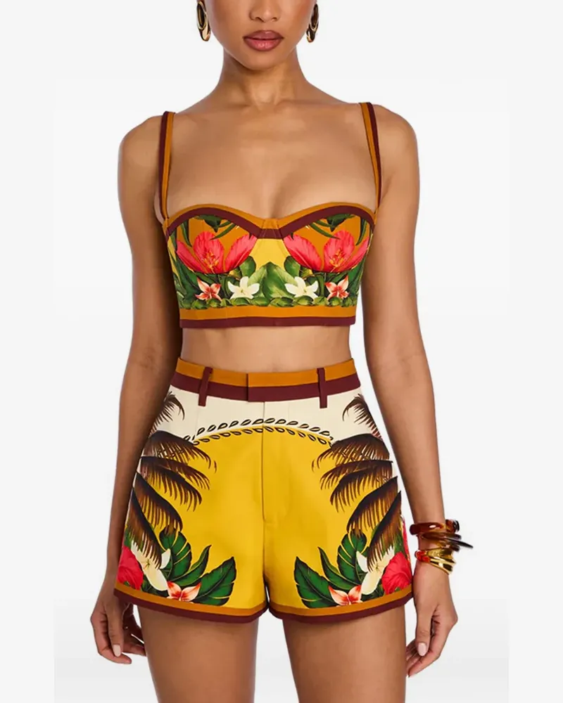 Retrofête Cricket Cropped-Top mit tropischem Sonnenuntergang-Print - Gelb Gelb