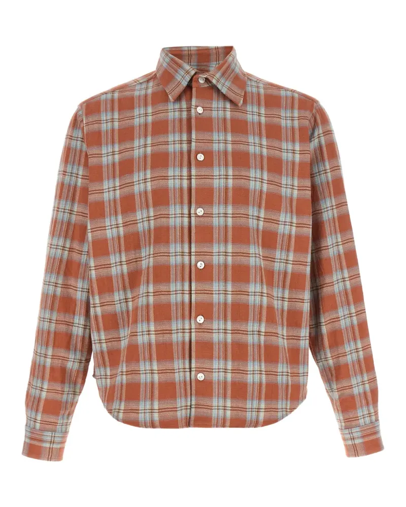 Second/Layer Sherman checkered button-down cotton shirt - Orange Orange