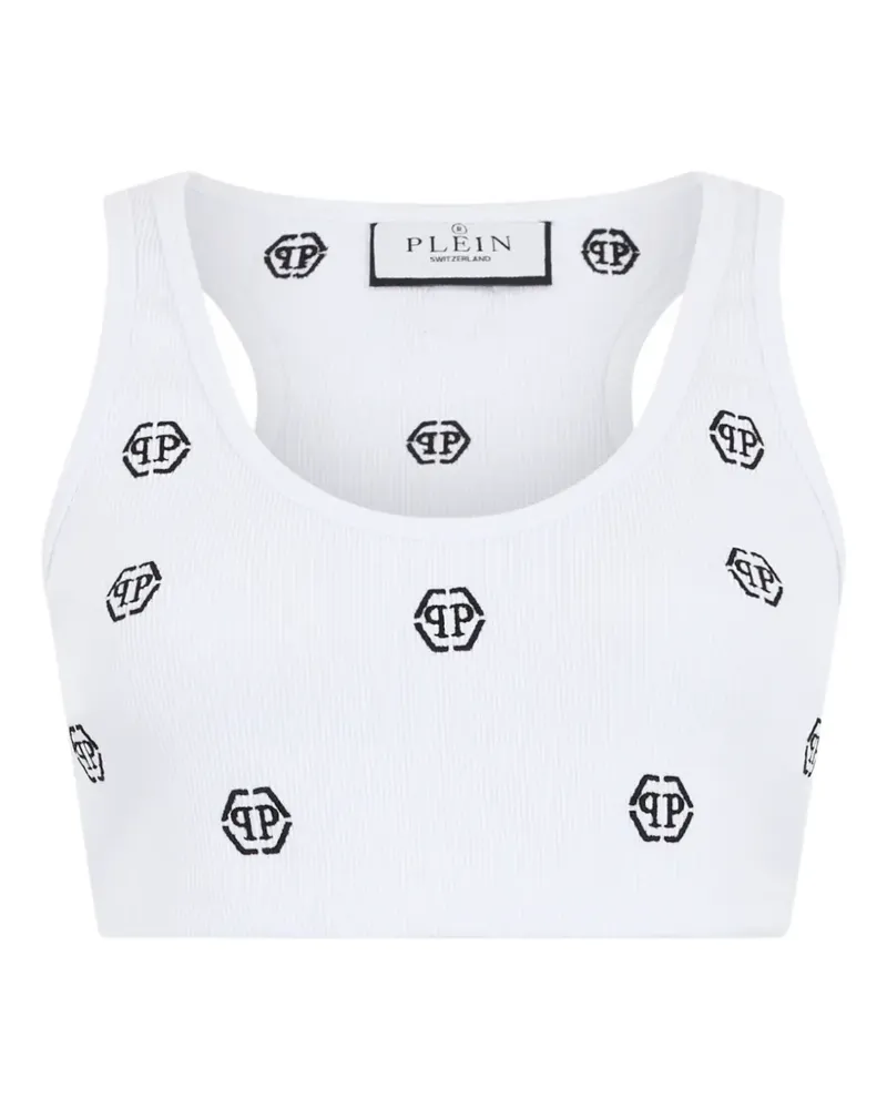 Philipp Plein Geripptes Oberteil mit Monogramm - Weiß Weiß