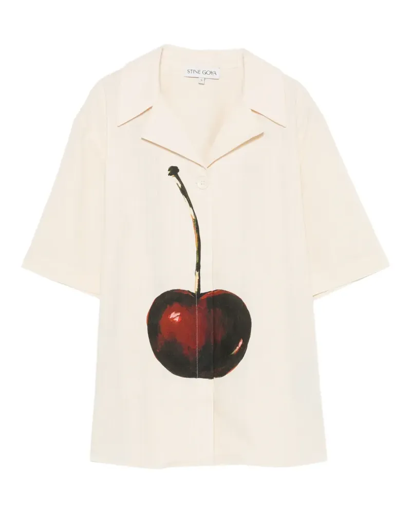Stine Goya cherry-print pinstriped shirt - Nude Nude