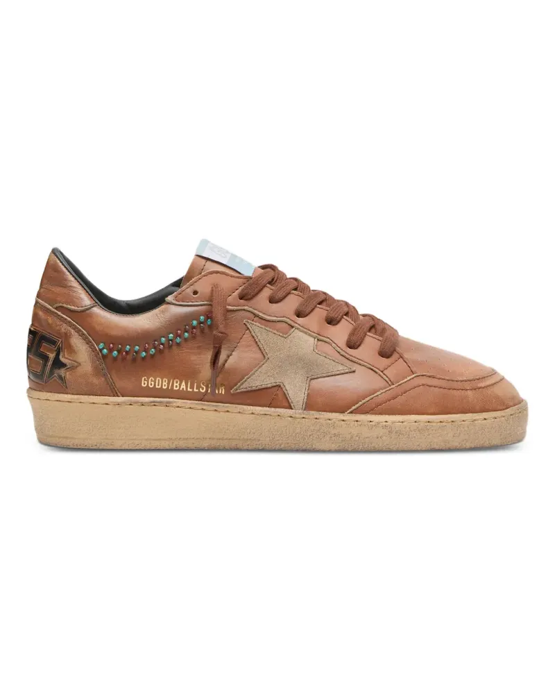 Golden Goose Ballstar Sneakers aus braunem Leder mit Wildlederstern und Perlen Braun