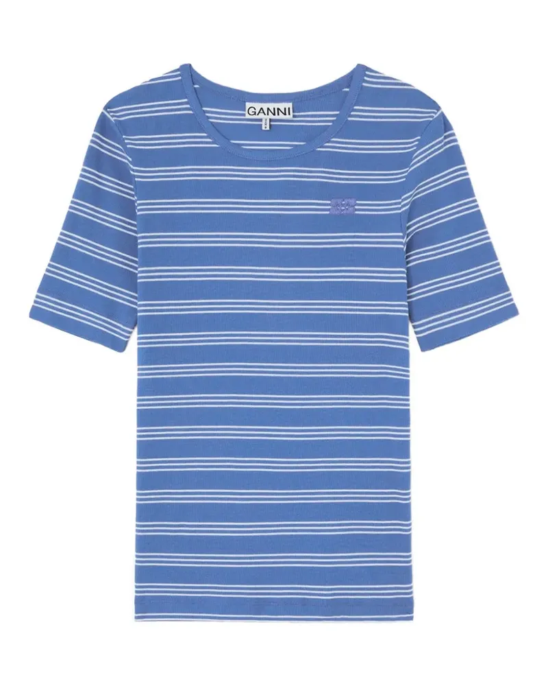 Ganni striped rib-knit T-shirt - Blau Blau