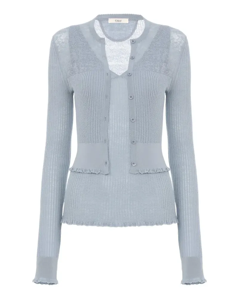 Chloé Gerippter Cardigan und Pullunder - Blau Blau