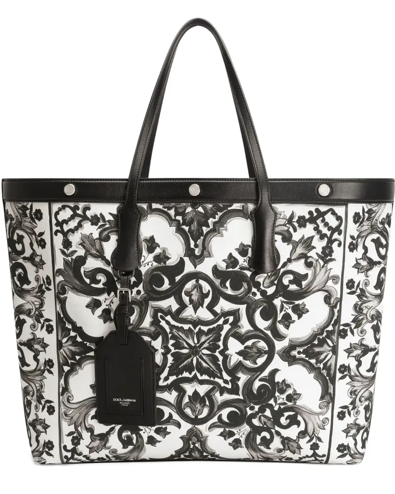 Dolce & Gabbana Tote Bag mit Majolica-Print - Weiß Weiß