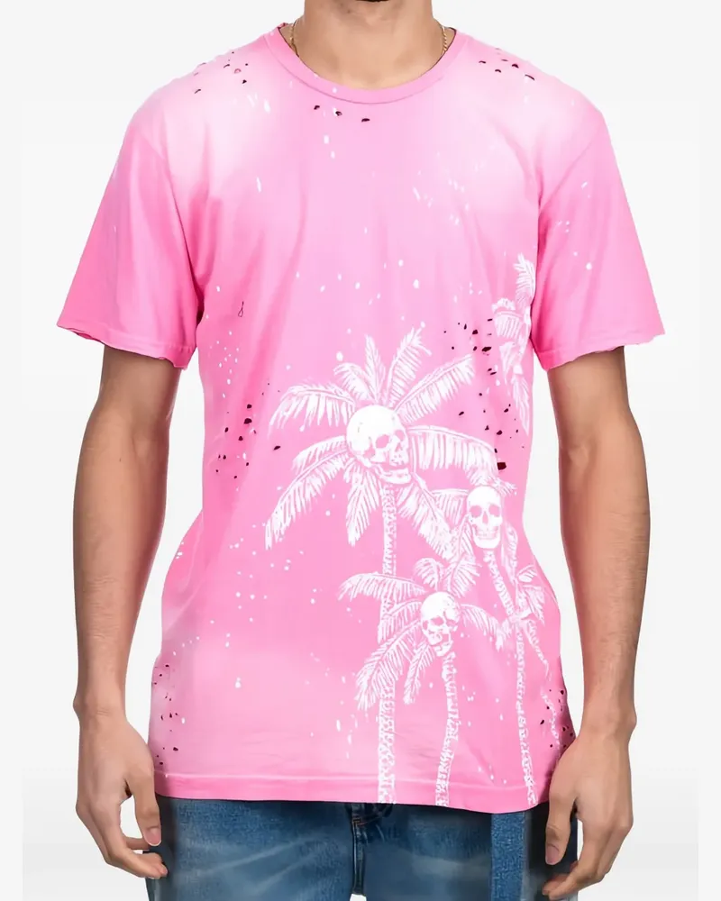DOMREBEL T-Shirt mit Totenkopf-Print und Farbklecksen - Rosa Rosa