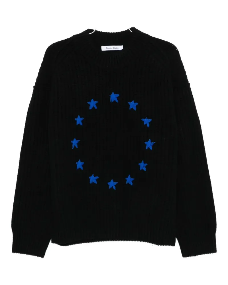 Études Studio Gerippter Europa Pullover mit Sterndetail - Schwarz Schwarz