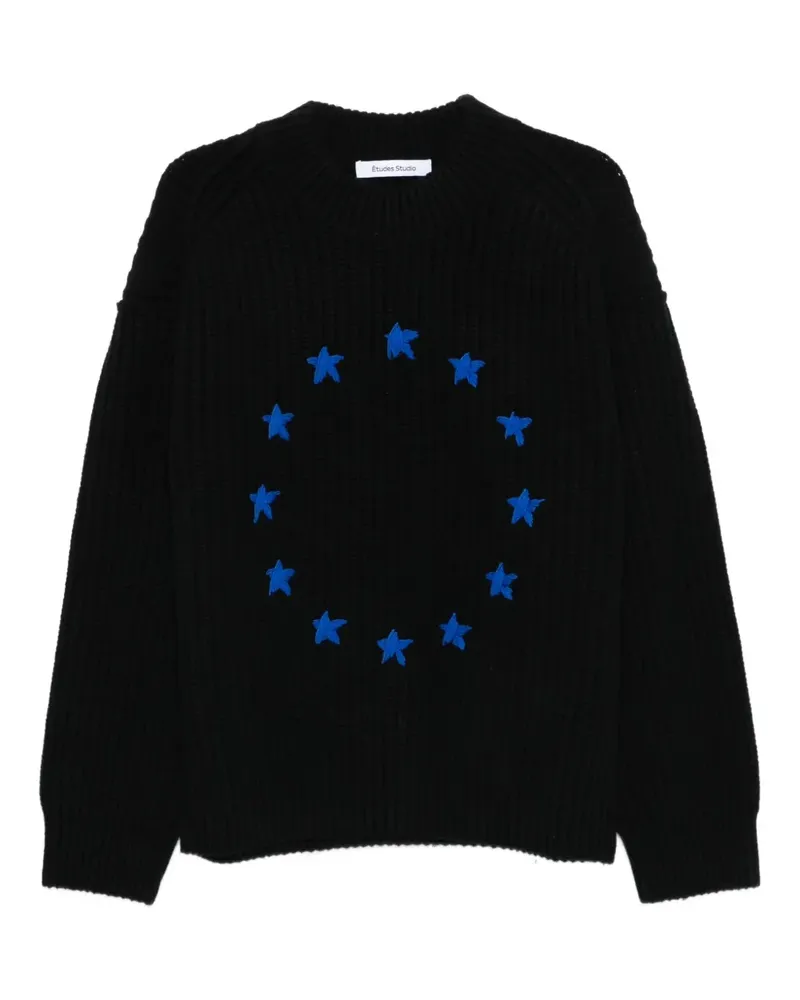 Études Studio Gerippter Europa Pullover mit Sterndetail - Schwarz Schwarz
