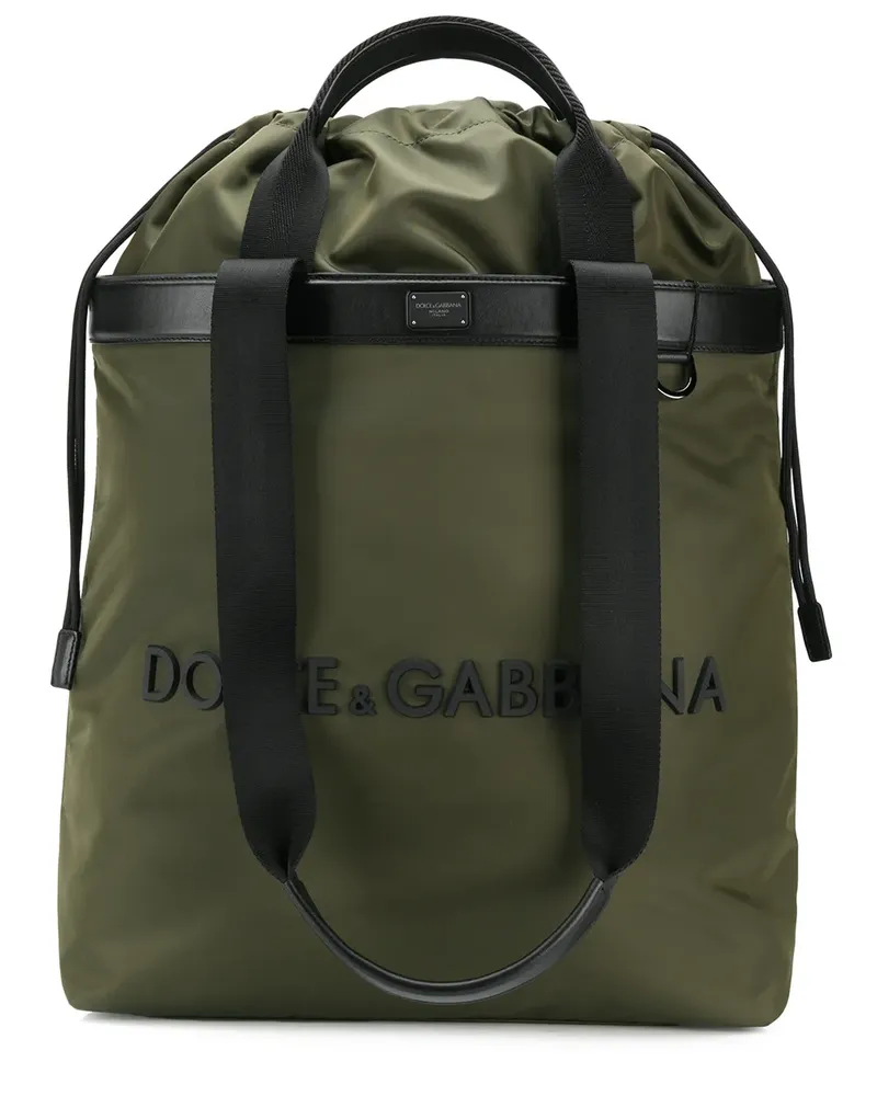 Dolce & Gabbana Tote Bag mit Lederbesatz und Logo-Prägung - Grün Grün