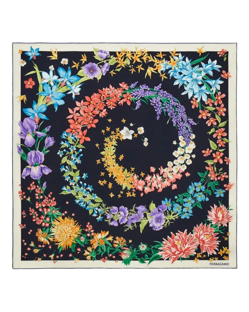 Ferragamo Seidenschal mit Spring-Print - Schwarz Schwarz