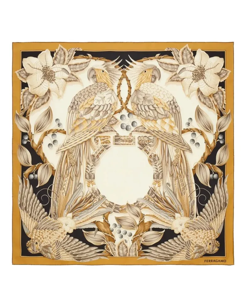 Ferragamo Parrots-print silk scarf - Nude Nude