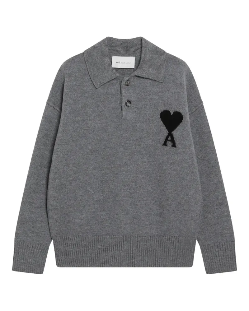 AMI Paris Ami de Coeur Poloshirt aus Wolle - Grau Grau