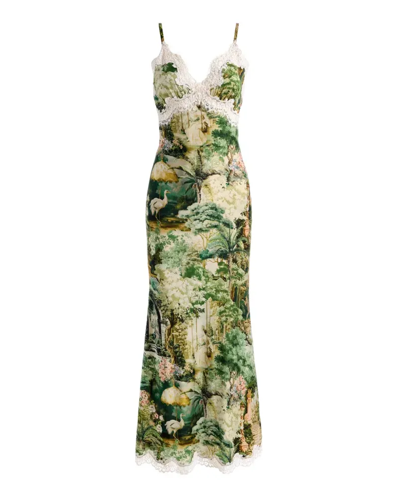 Alice + Olivia Langes Camisole-Maxikleid mit Spitzenbesatz - Grün Grün