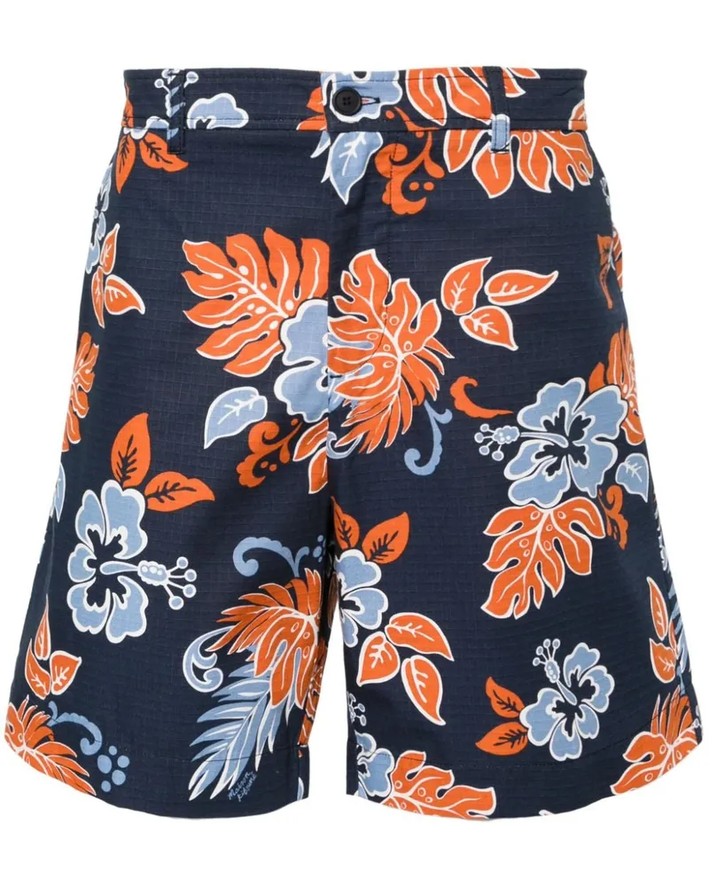 Kitsuné Ripstop-Shorts mit Blumen-Print Blau