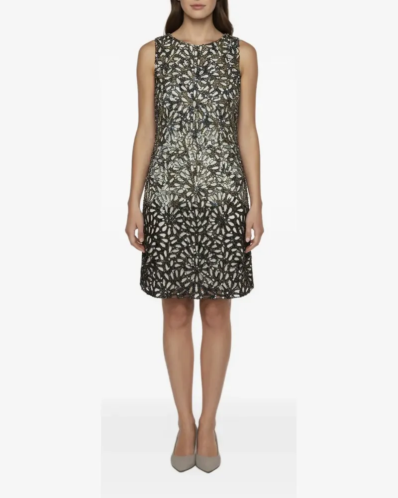 Alice + Olivia Midikleid mit Blumenperlen - Schwarz Schwarz