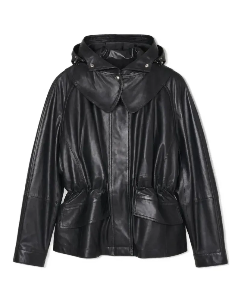 IRO hooded elastic-waistband leather jacket - Schwarz Schwarz