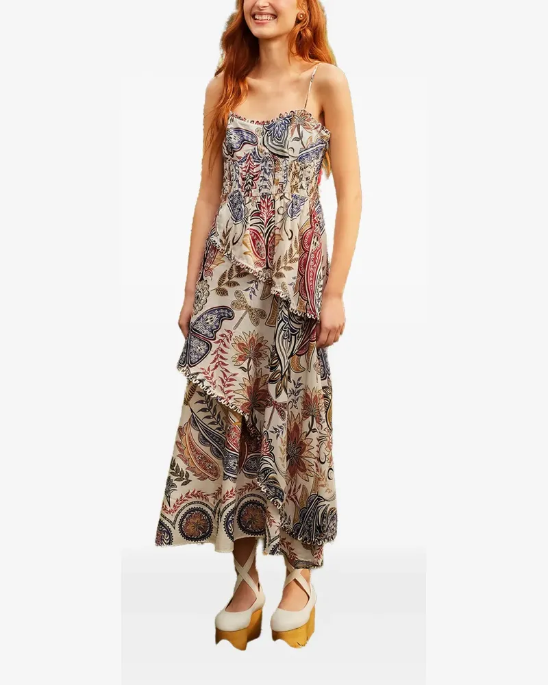 FARM Rio Midikleid mit Paisley-Print - Nude Nude